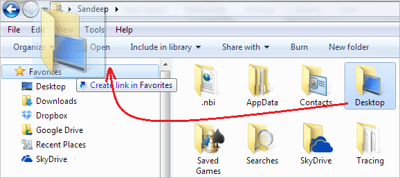 Drag Folder To Favorites