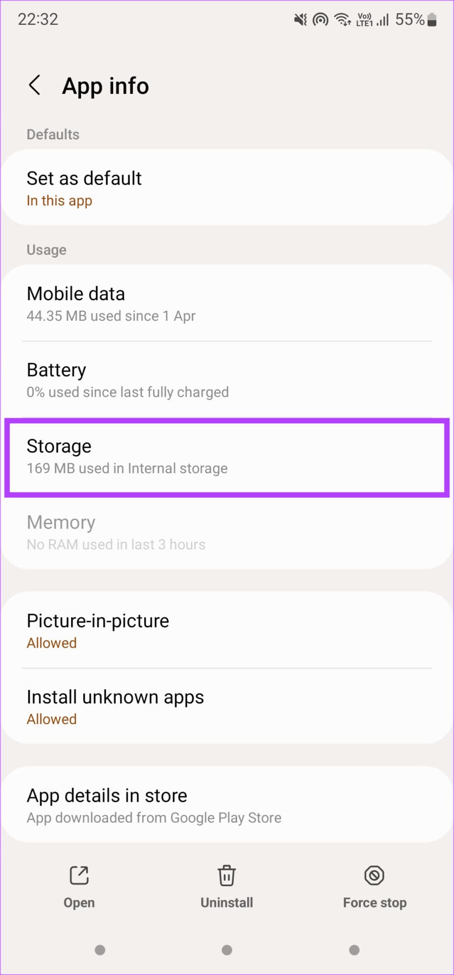 Storage settings