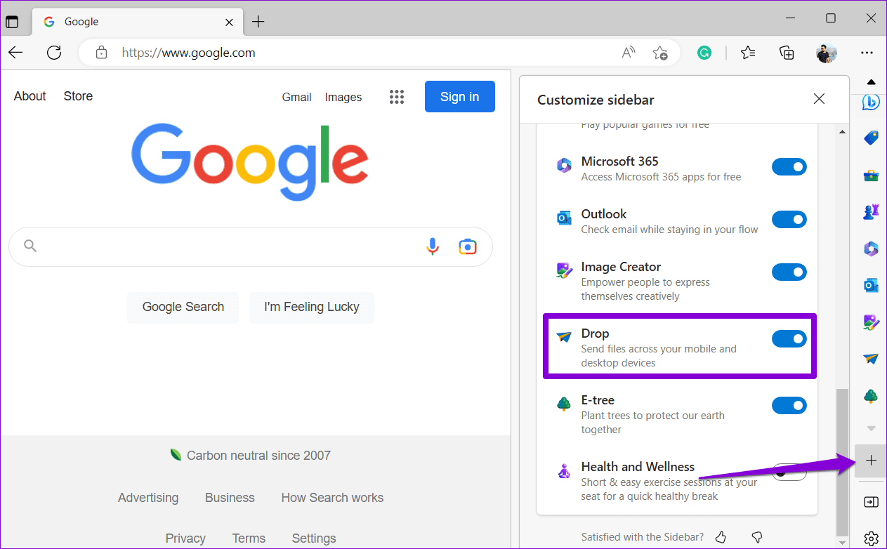 Drop Feature in Microsoft Edge