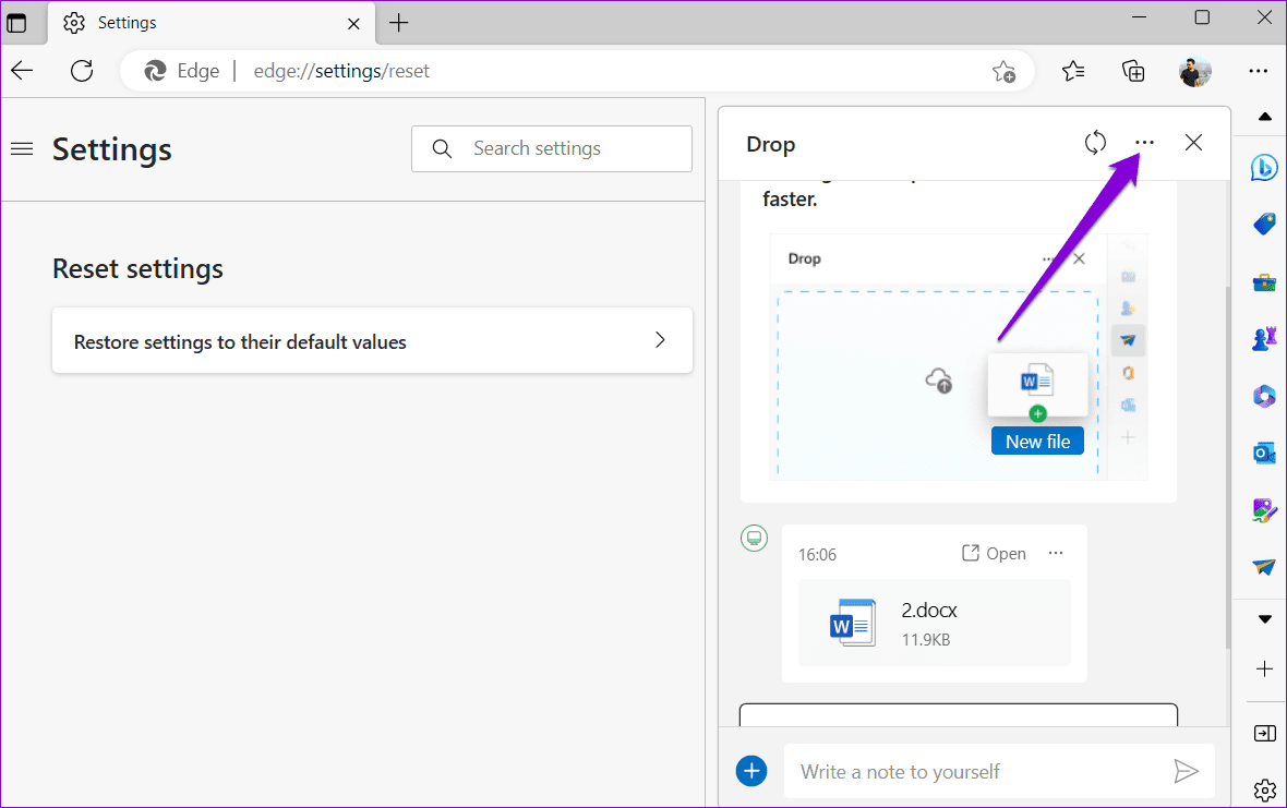 Drop Panel in Microsoft Edge