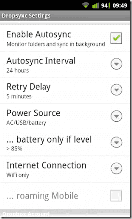 Drop Sync Settings