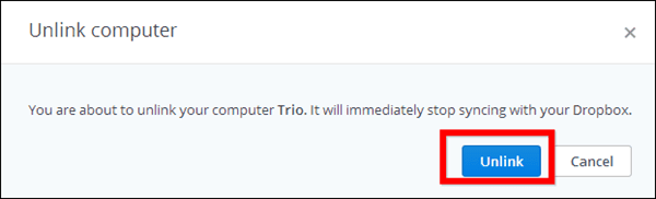 Dropbox Secure Settings Devices Unlink Confirm