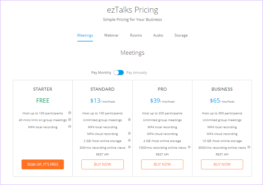 Eztalks Pricing Monthly Zoom Alternatives