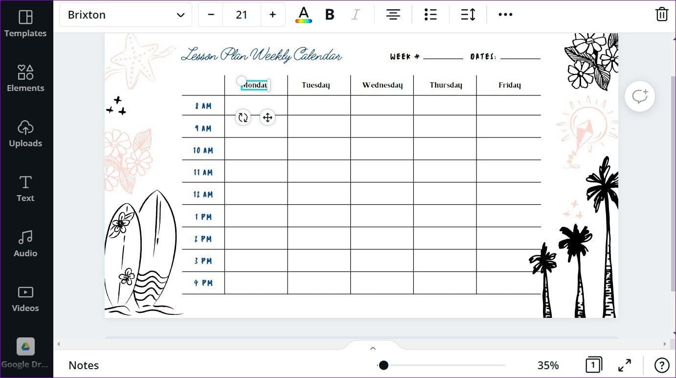 Edit Calendar Template
