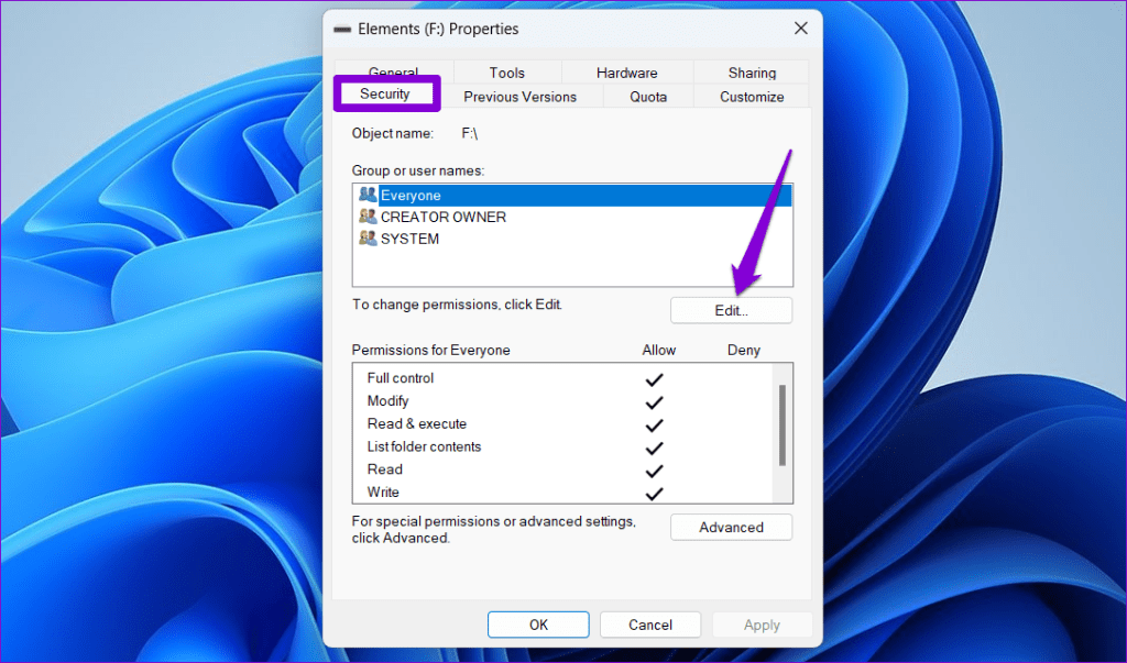 Edit Permission for Drive on Windows