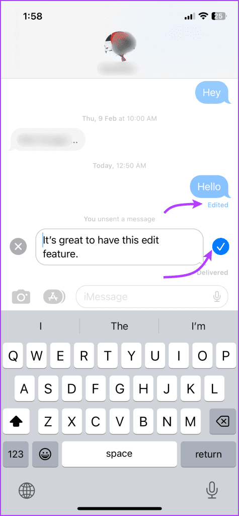 Tap blue check to confirm changes