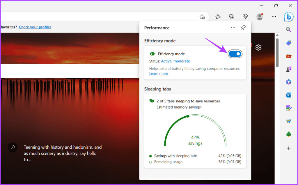 Efficiency Mode toggle in Edge