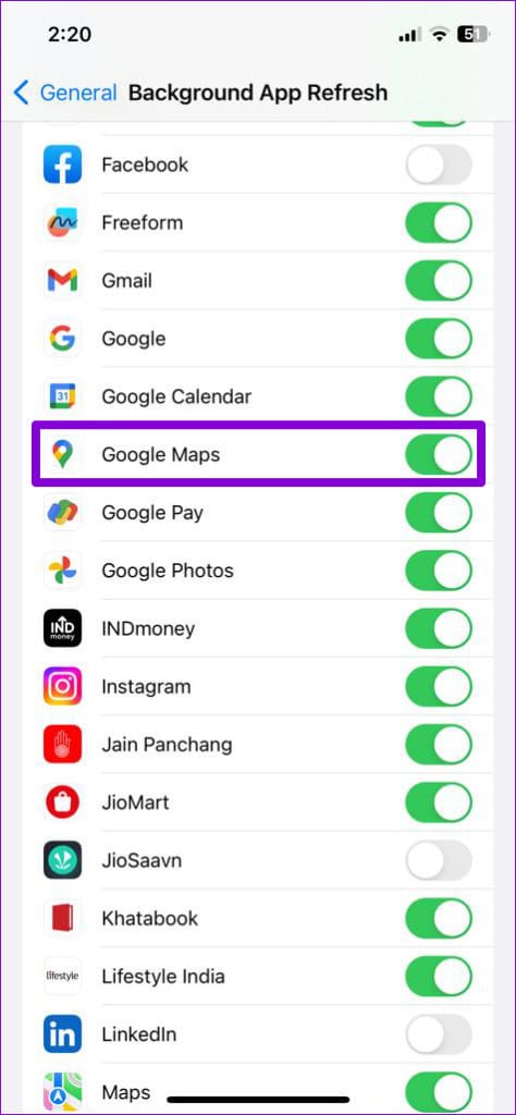 Enable Background App Refresh for Google Maps on iPhone