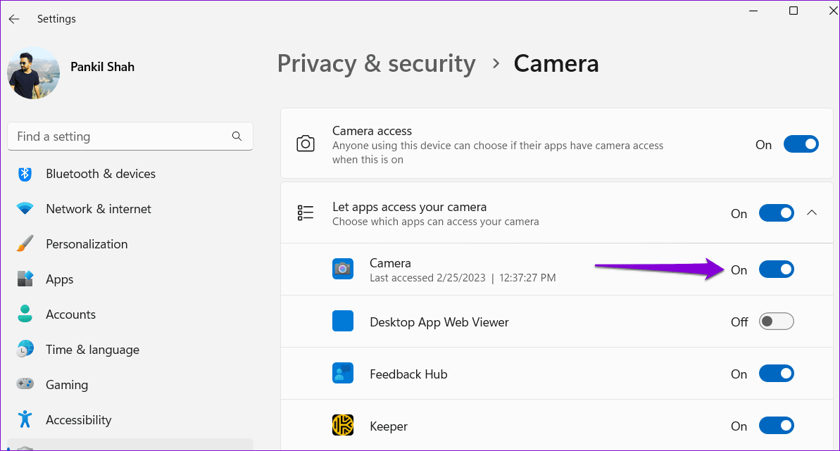 Enable Camera Permission for Apps