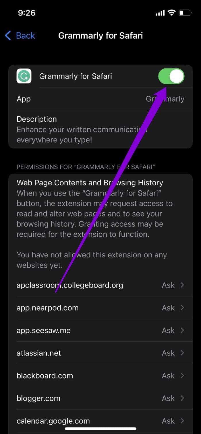 Enable Extension in Safari
