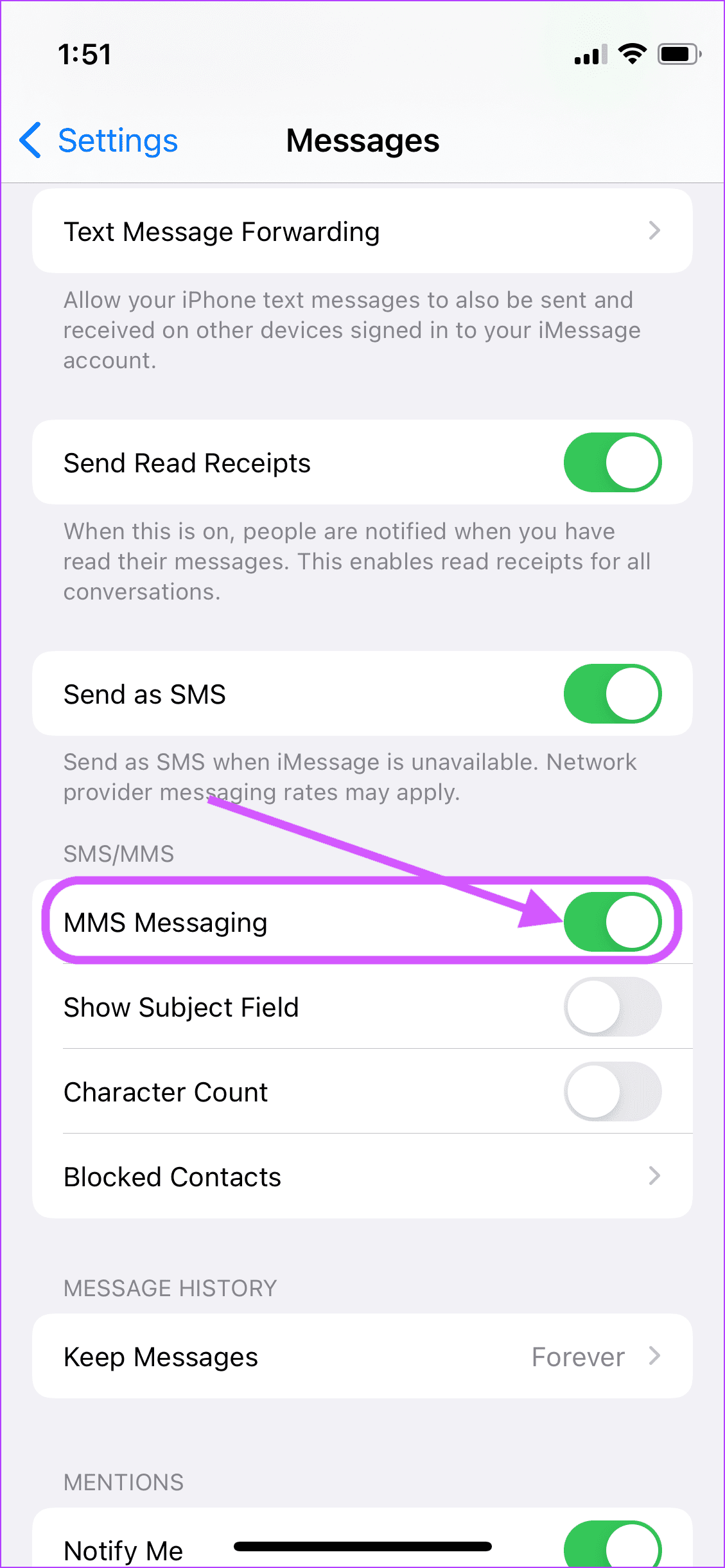 Enable MMS Messaging