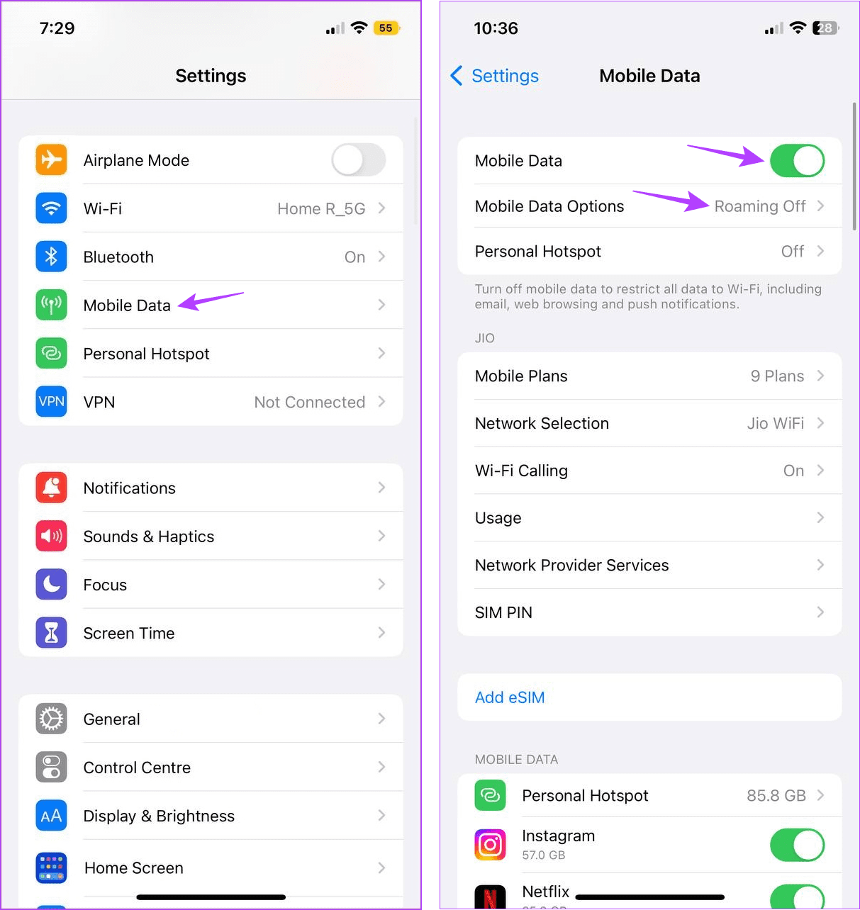 Enable Mobile Data on iPhone
