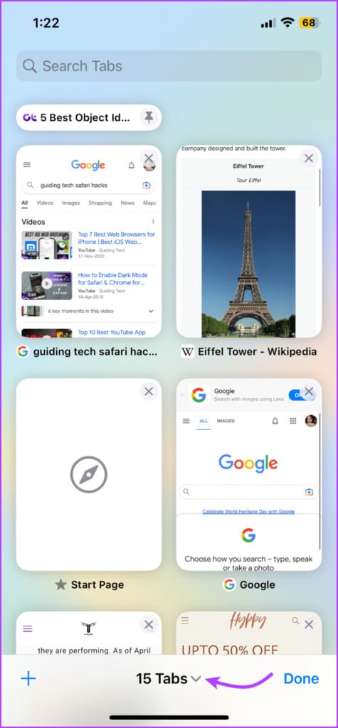 Tap the tabs bar 