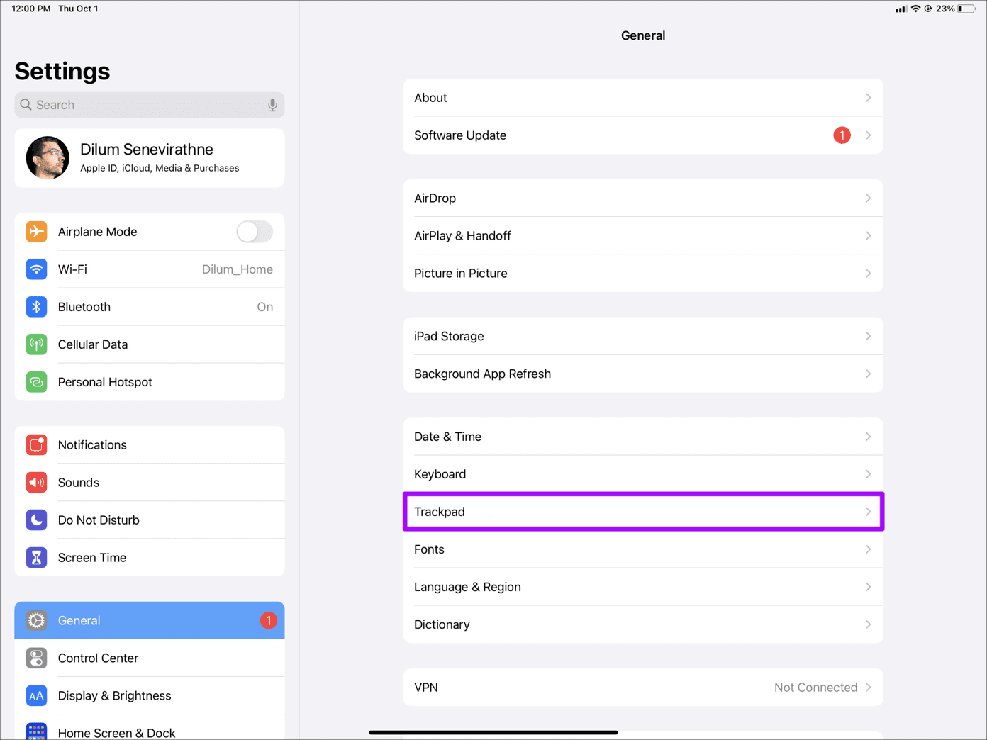 Enable Right click Mouse Trackpad Ipad 1