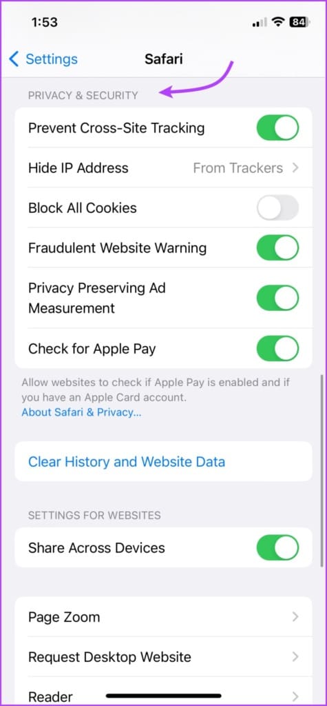 Go to Settings and then Safari