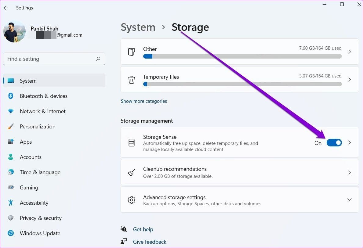 Enable Storage Sense