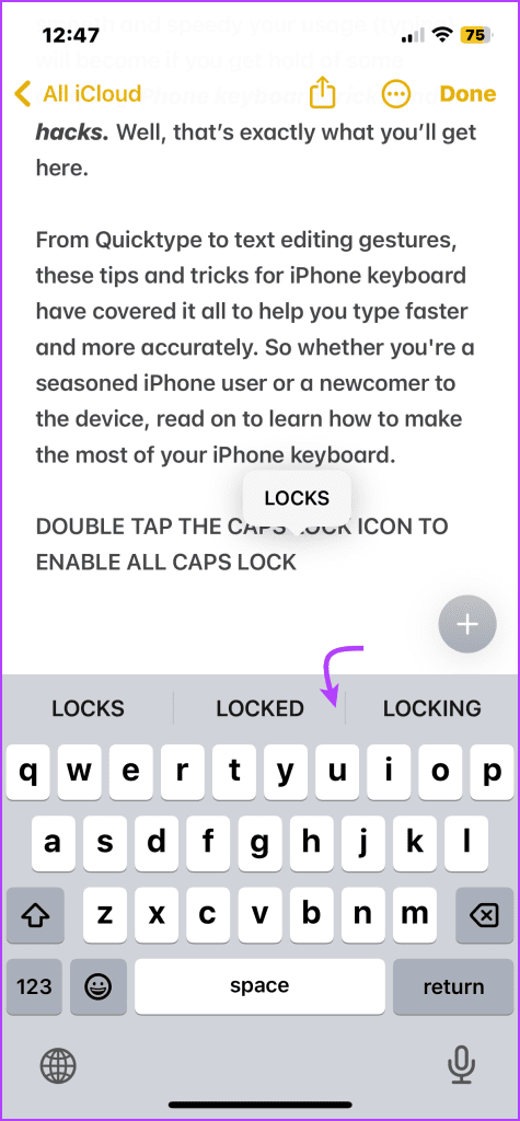 iPhone keyboard with bold keys