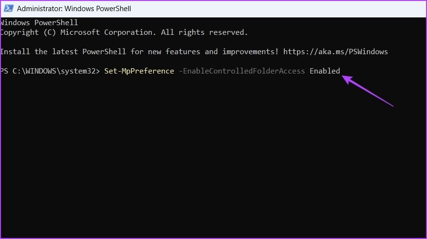 Enabling CFA in PowerShell