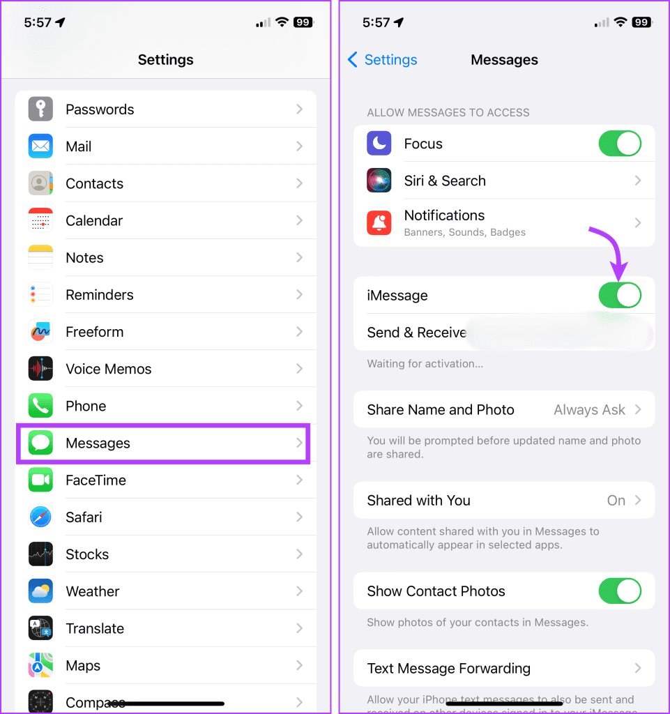 Enable iMessage