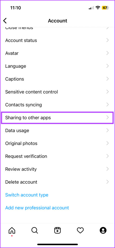 Select Sharing to other apps