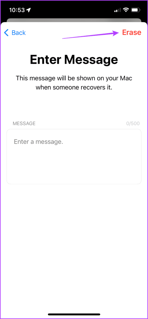 Skip the message and tap Erase