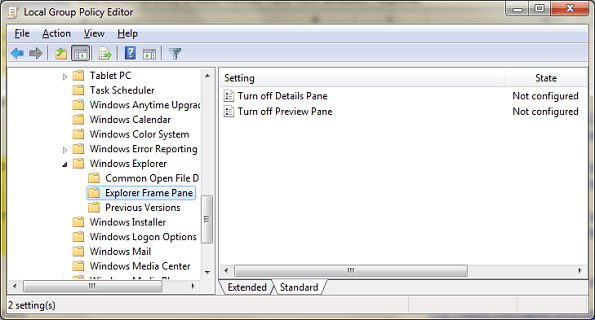 Explorer Frame Pane