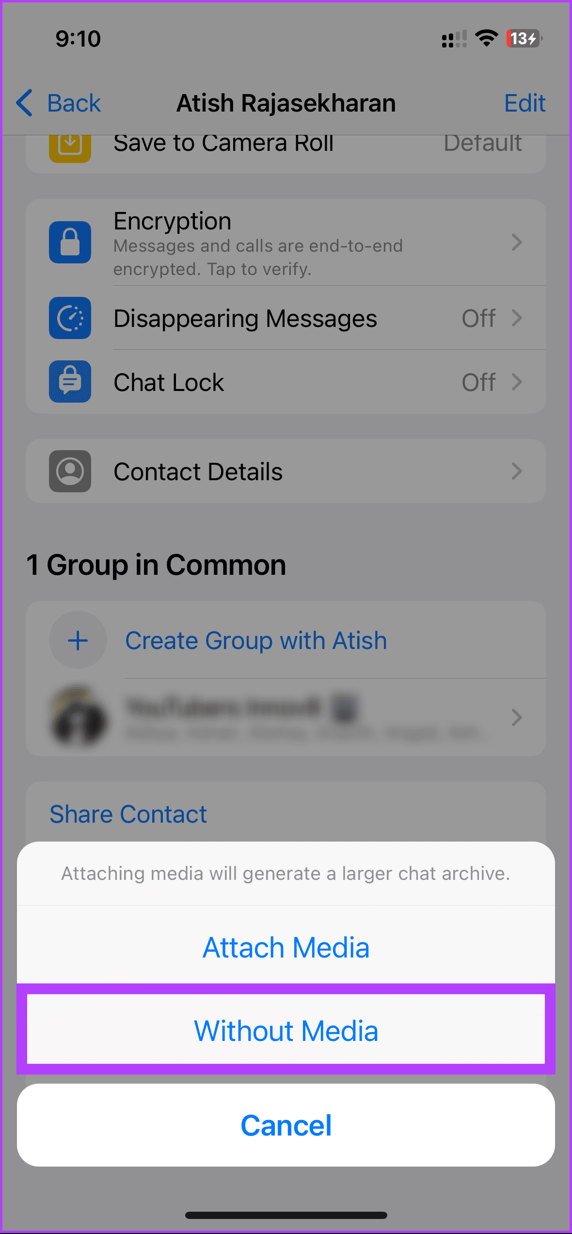 Select Attach Media or Without Media