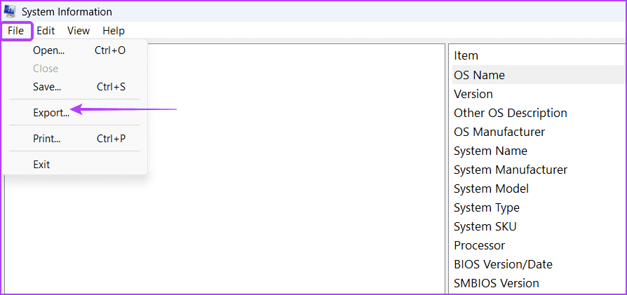 Export option in msconfig