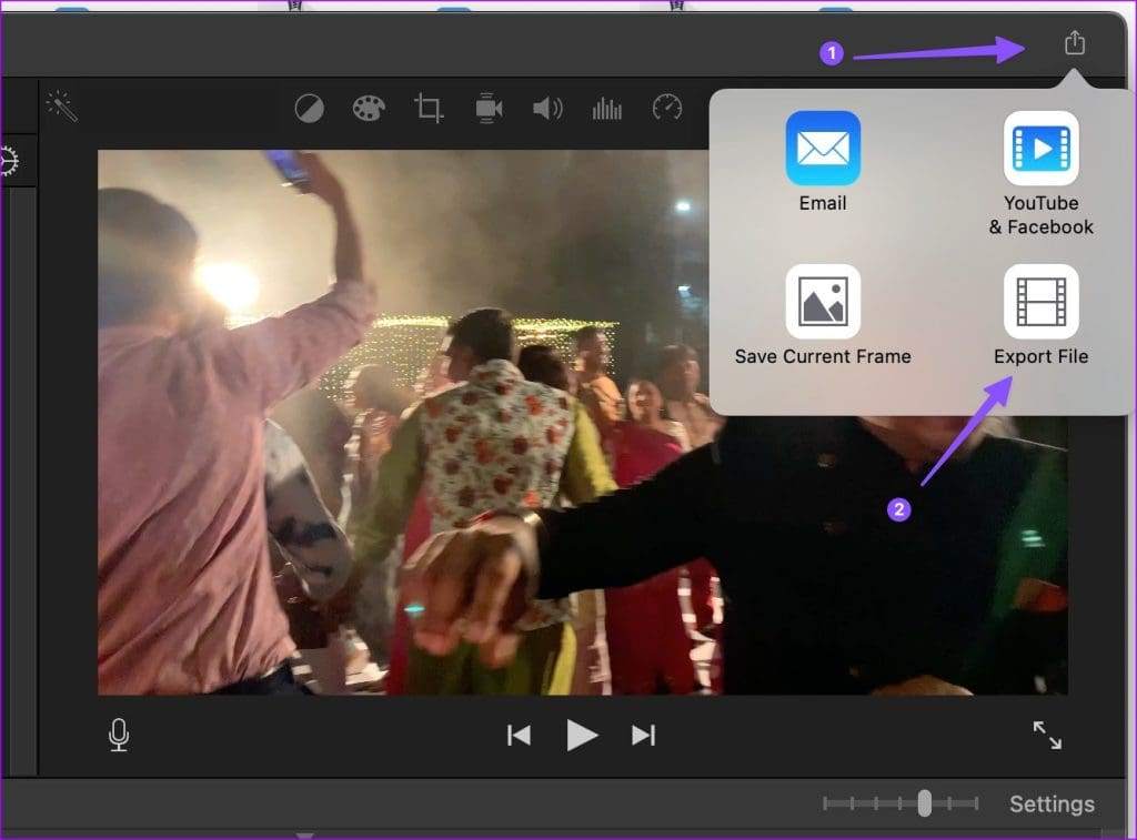 Export file in iMovie on Mac