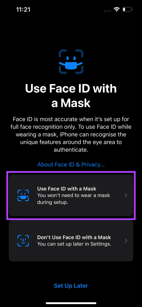 Register Face ID with mask
