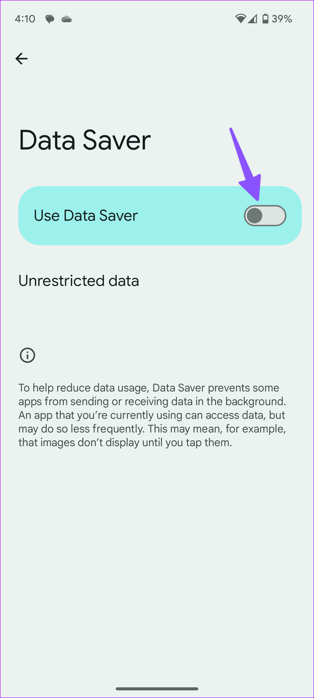 disable the data saver mode