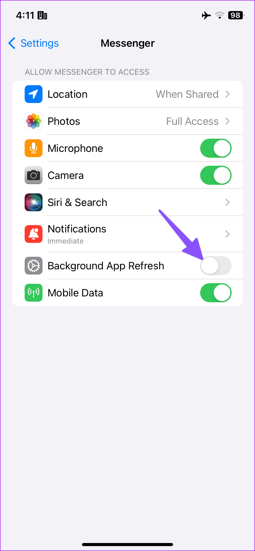 enable the background app refresh