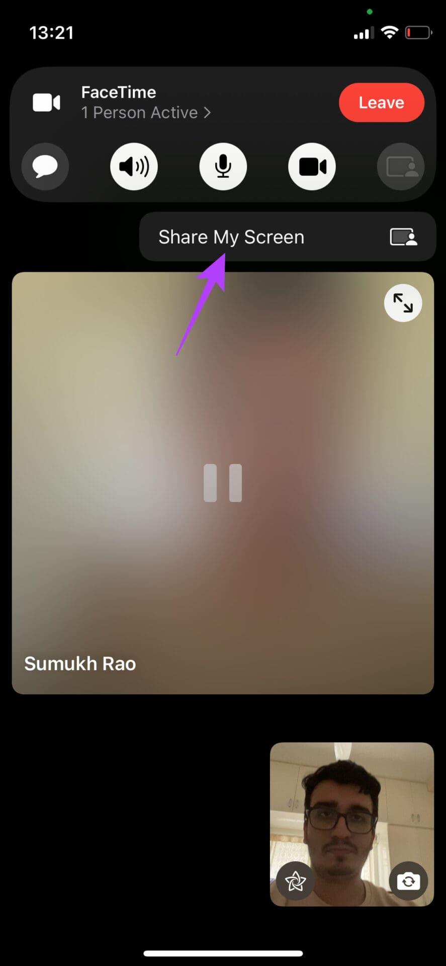 Share my screen toggle