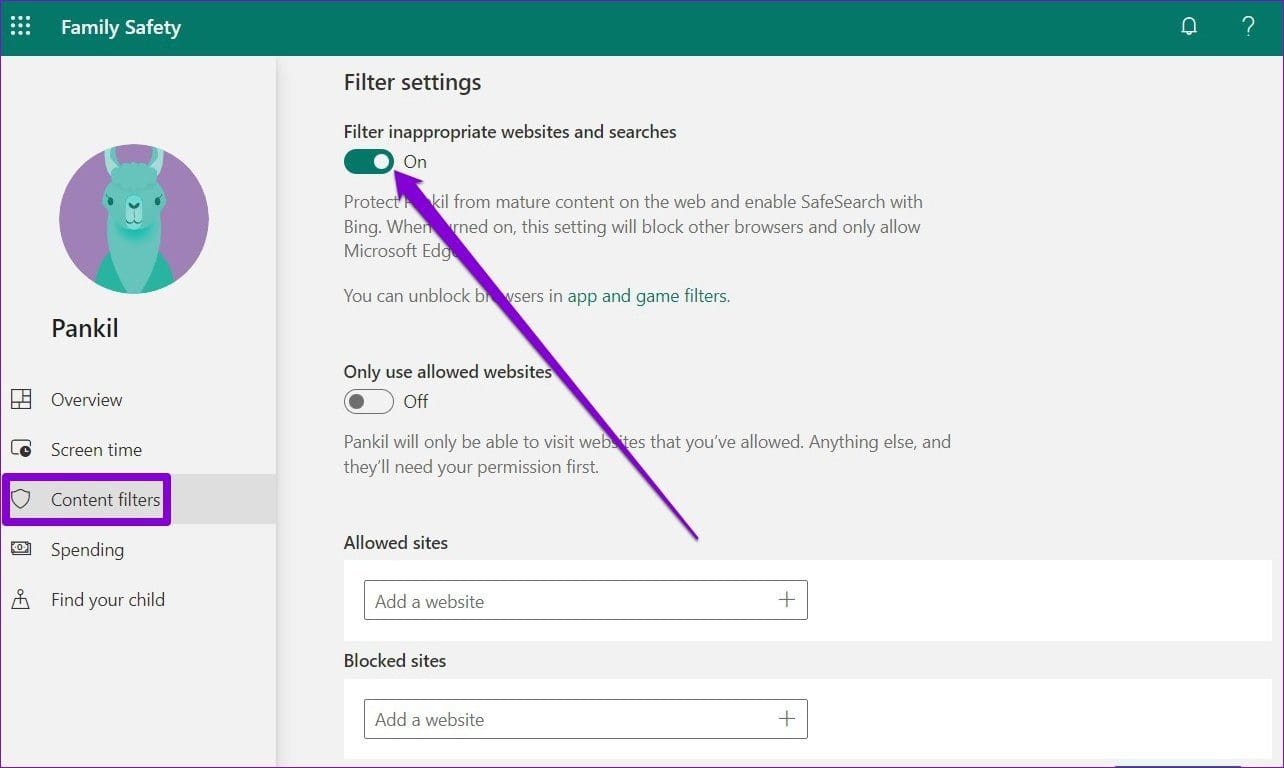 Filter Inappropriate Websites and Searches