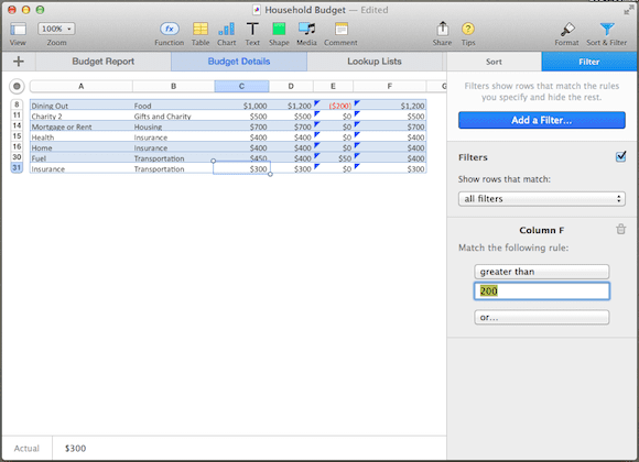 Filter Table Example