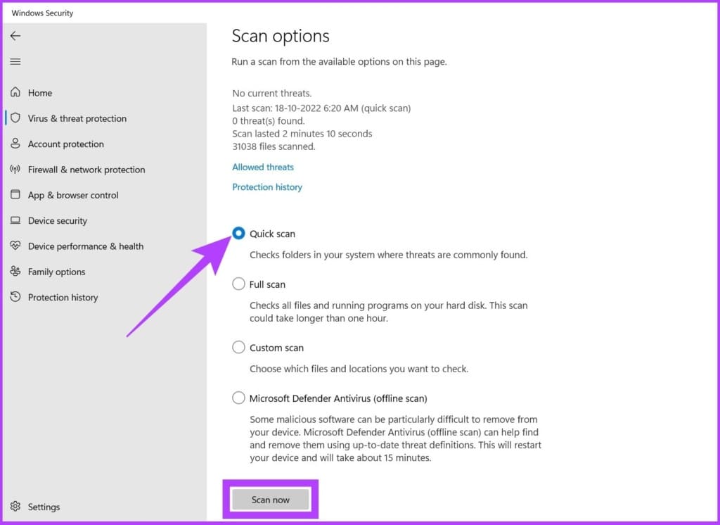 Choose Quick Scan