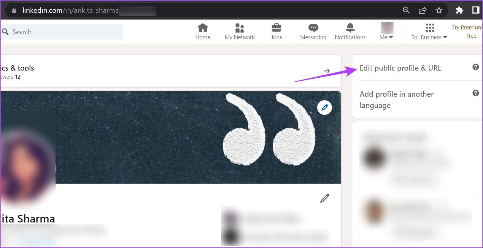 Click on Edit public profile & URL