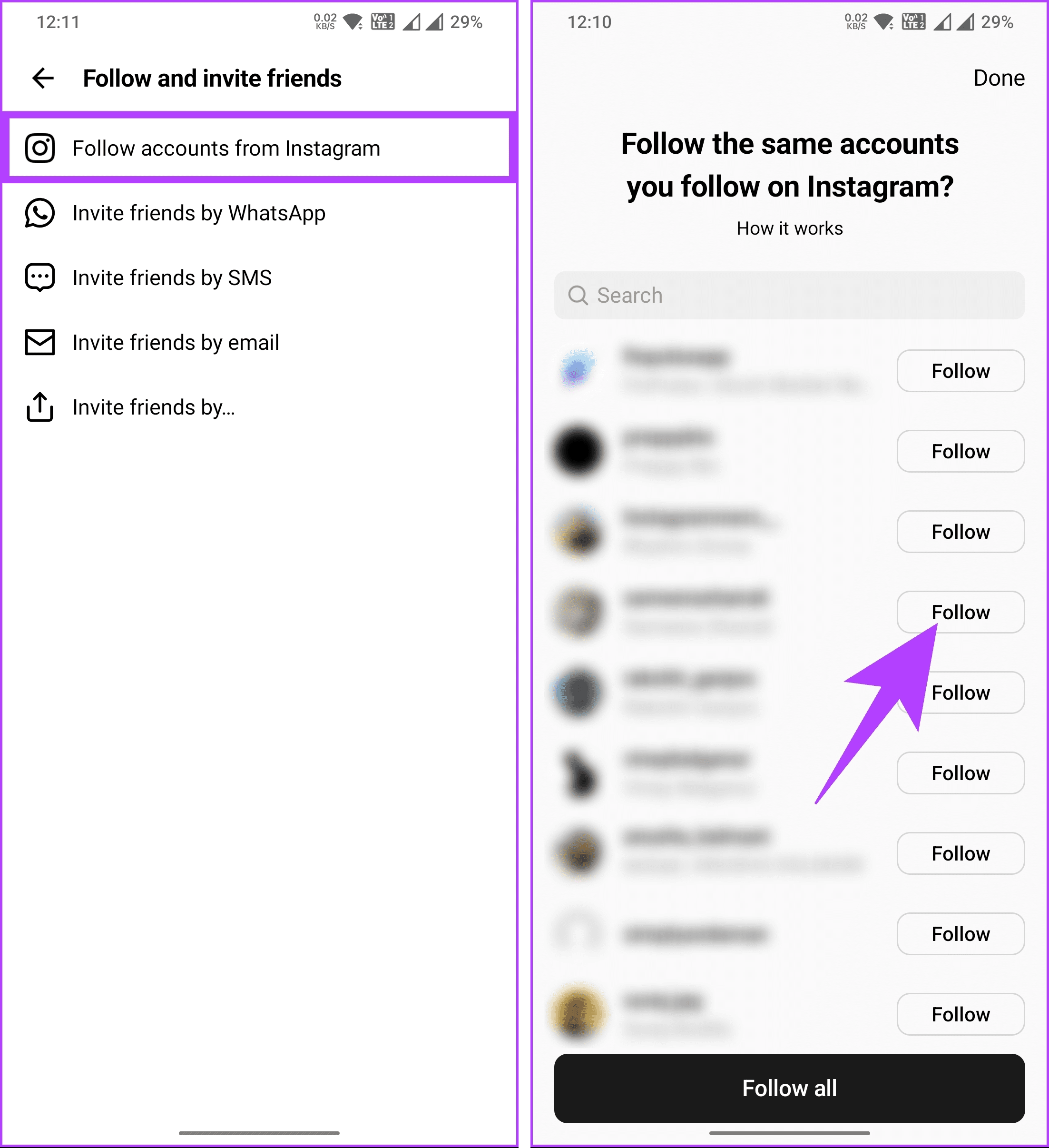 tap the Follow button adjacent
