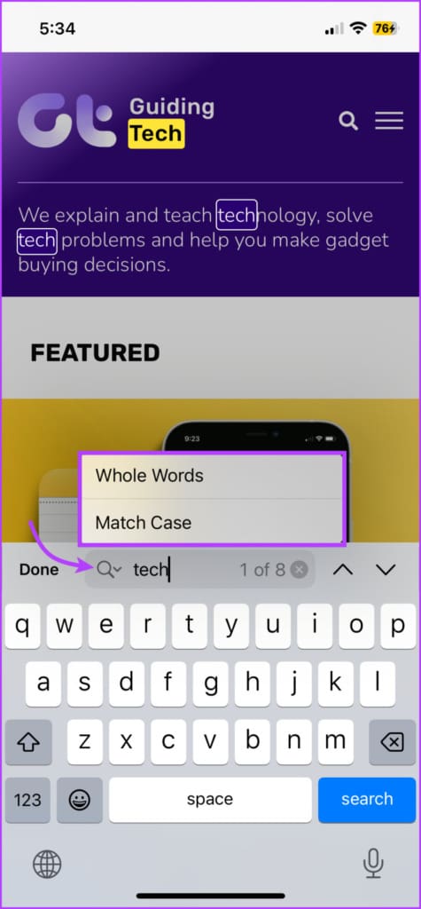 Filter the search criteria 