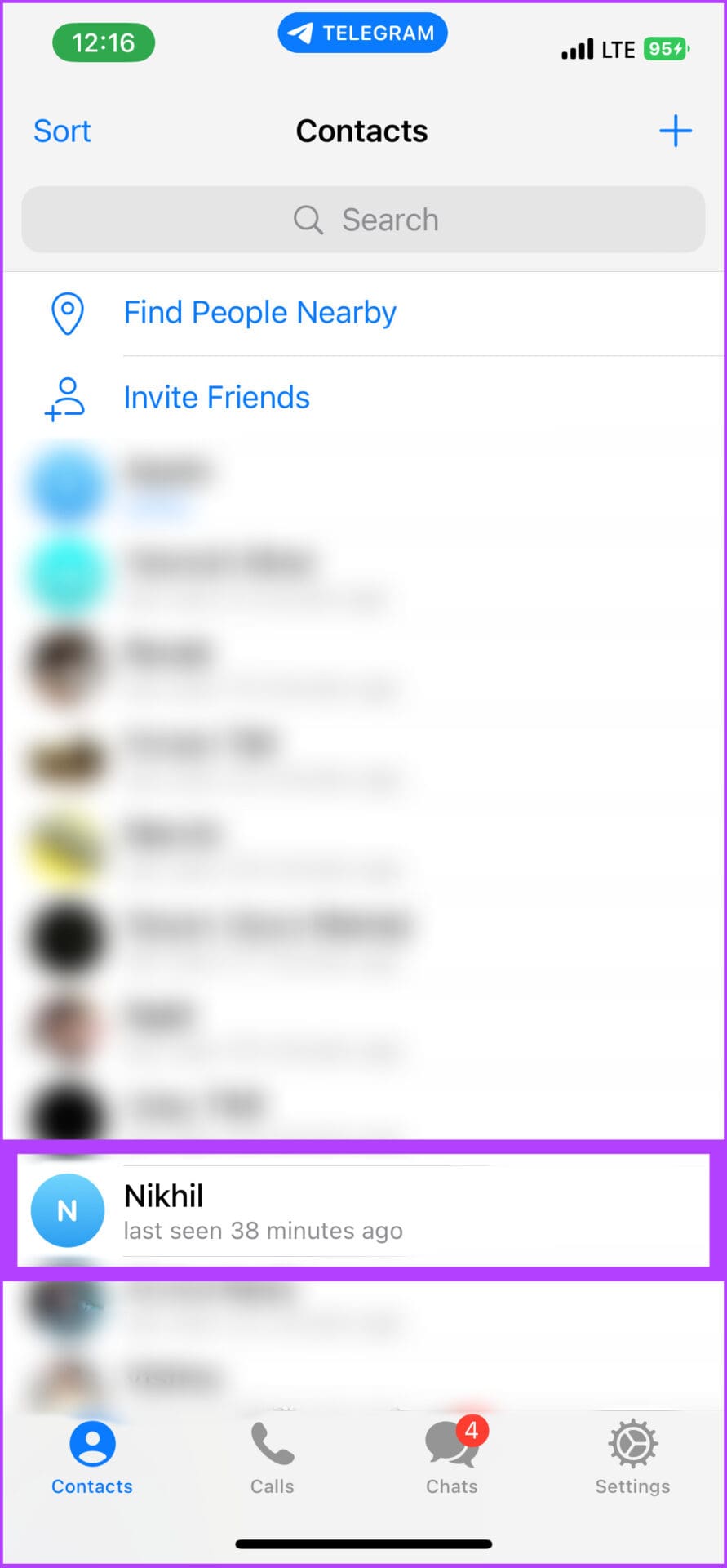 Find the contact you want to delete