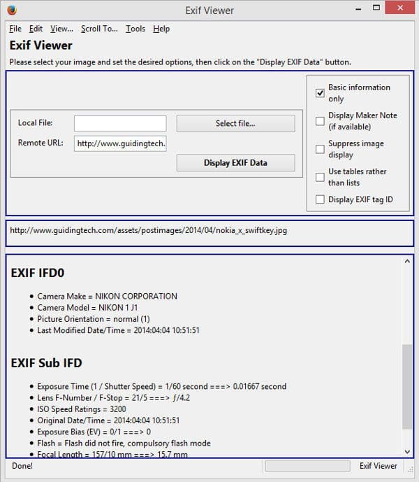 Firefox Exif Viewer