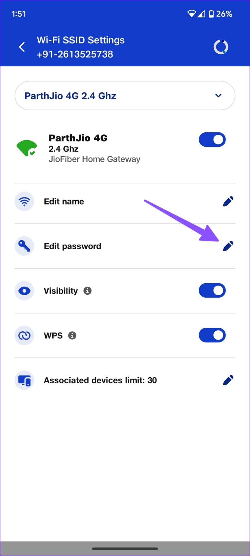 edit password on Android