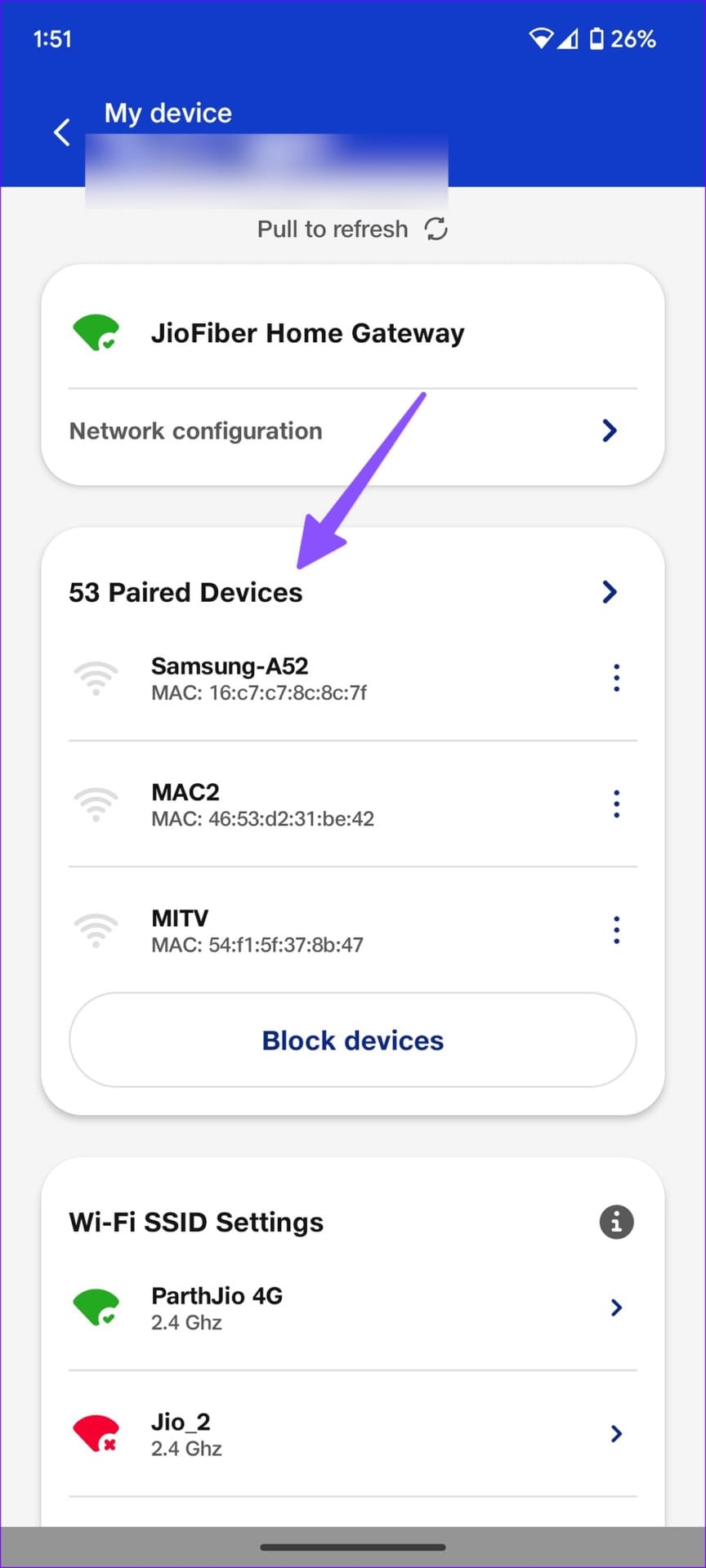 Blocked devices on Android