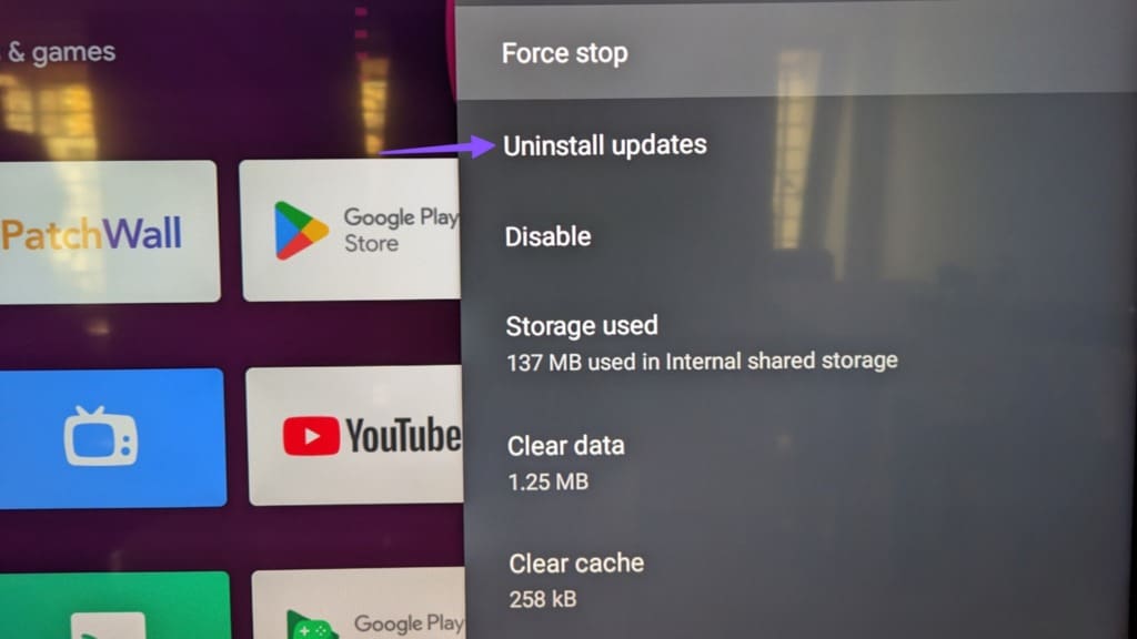 uninstall updates for chromecast Android TV