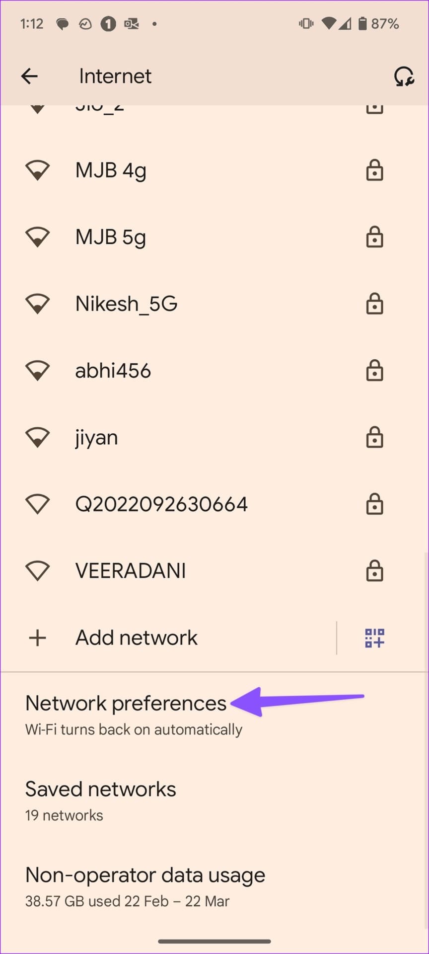 network preferences on Android