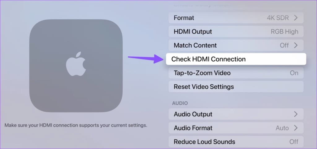 Check HDMI connection on Apple TV