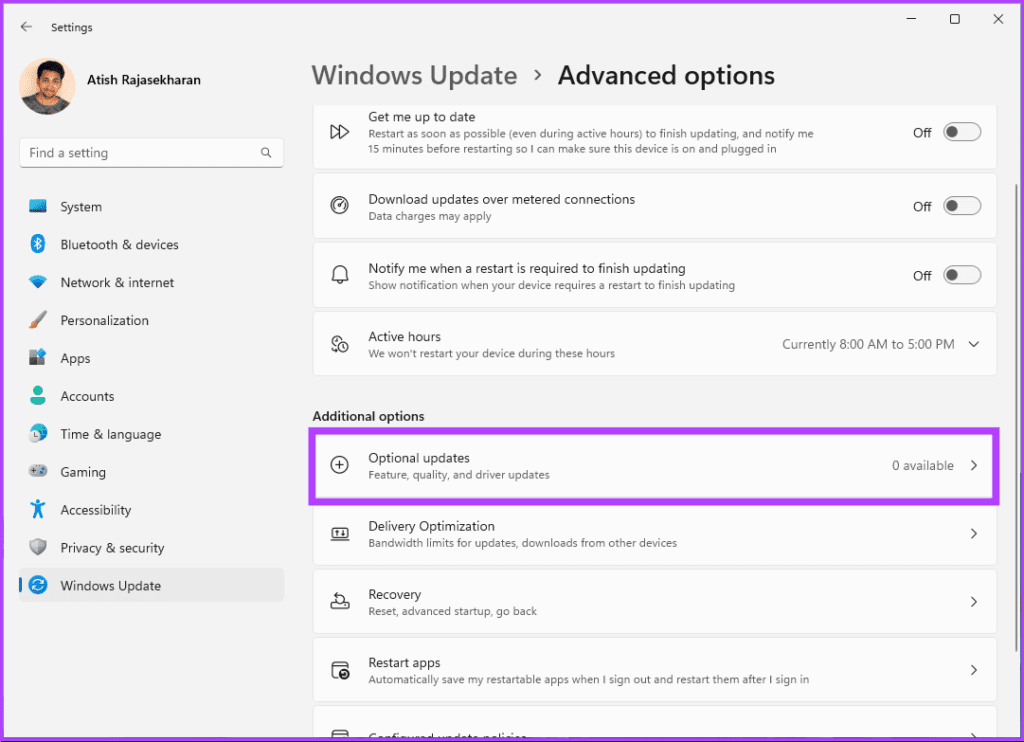 click on Optional updates