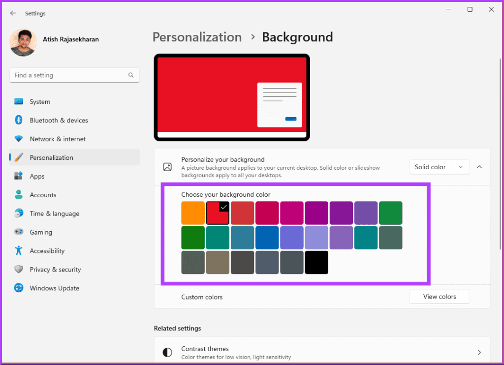 Select the color to serve as your background