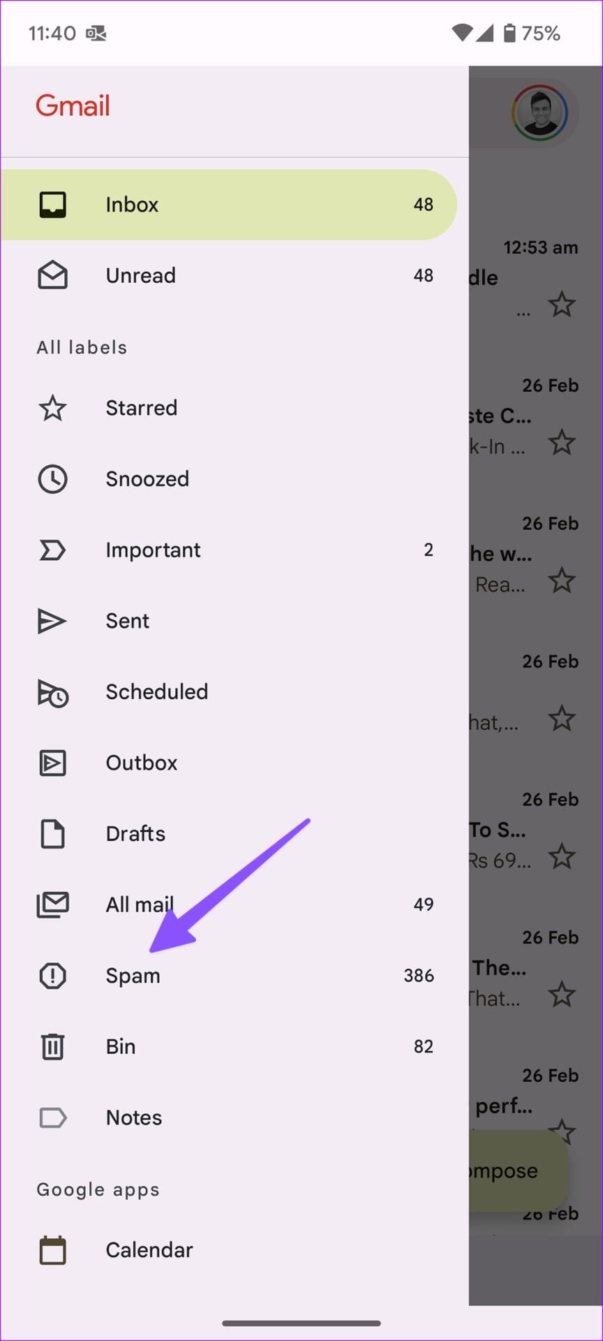 Gmail spam on mobile