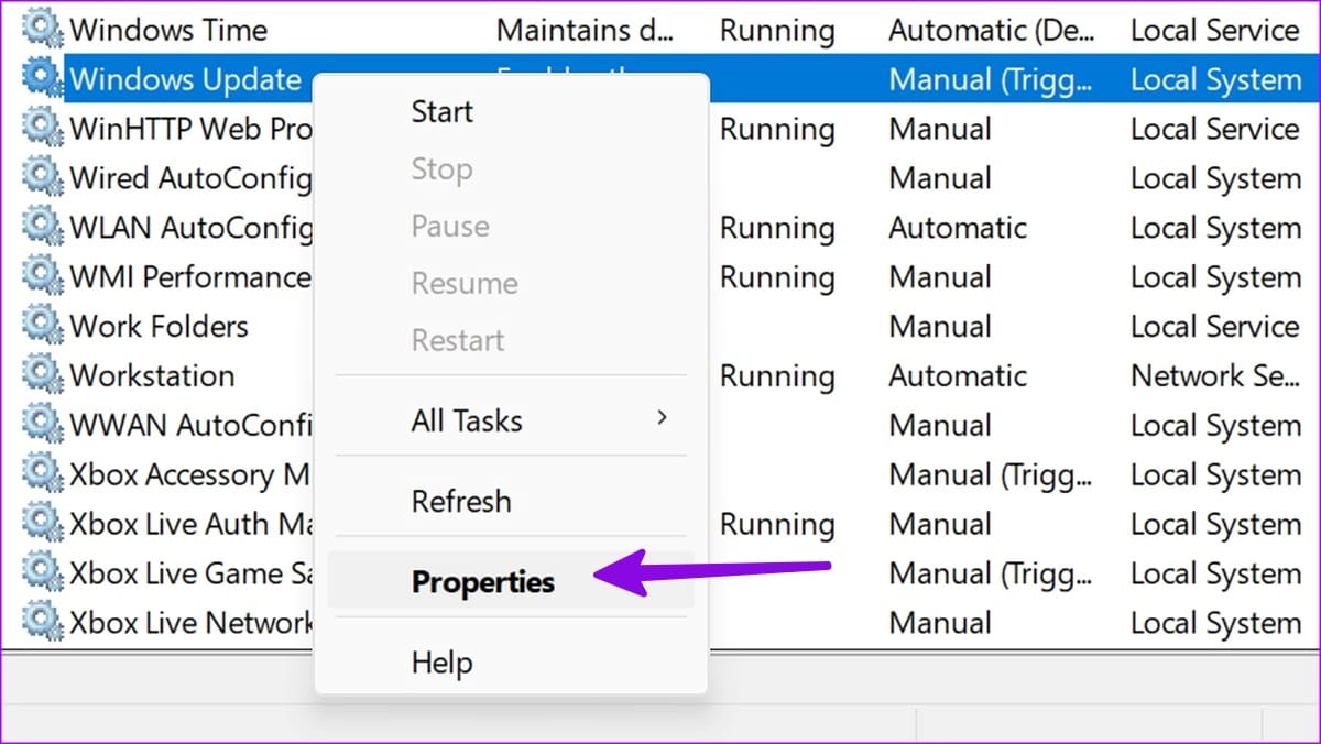 windows update properties